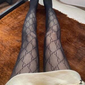 Sheer Black Logo-Patterned Tights